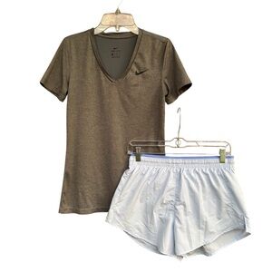 Nike Dri Fit Shirt and Shorts Bundle Set Small XS Gray Blue Athletic Running